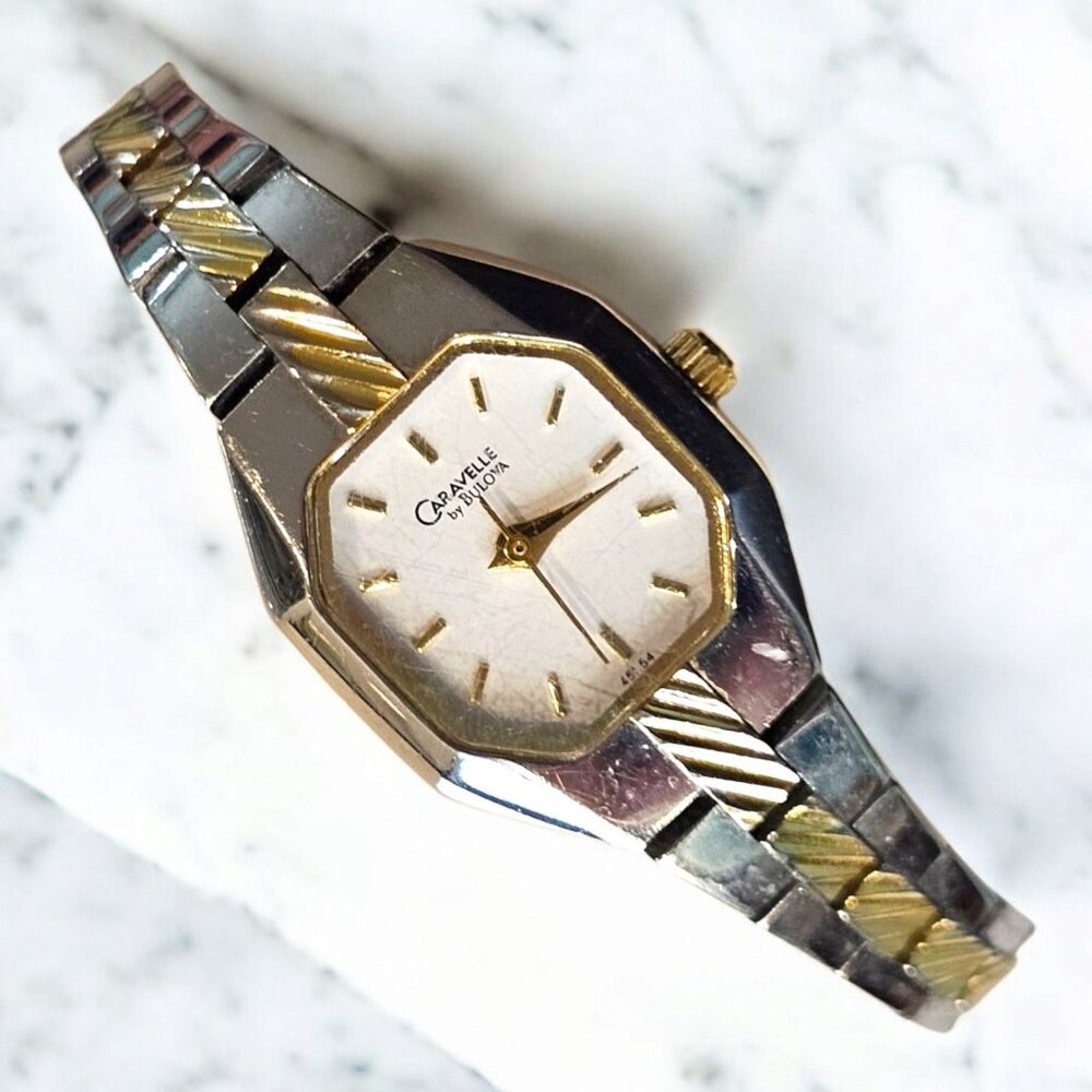 VTG Caravelle Bulova Womens Two Tone Gold Plated Watch‎ Mod MCM Needs Battery